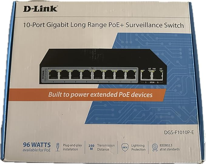 محول D-Link Gigabit PoE بـ 8 منافذ - 8 PoE+ 2 منفذ Uplink 250m DGS-F1010P-E