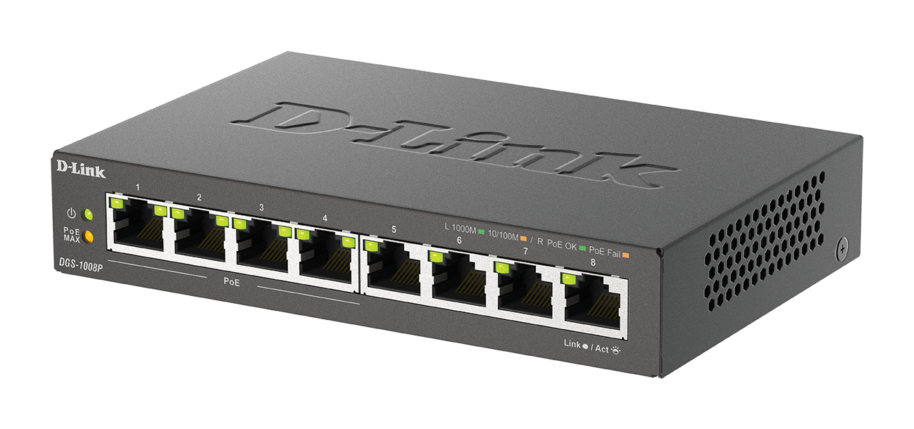D-Link DGS-1008P 8-Port Gigabit PoE Unmanaged Desktop Switch