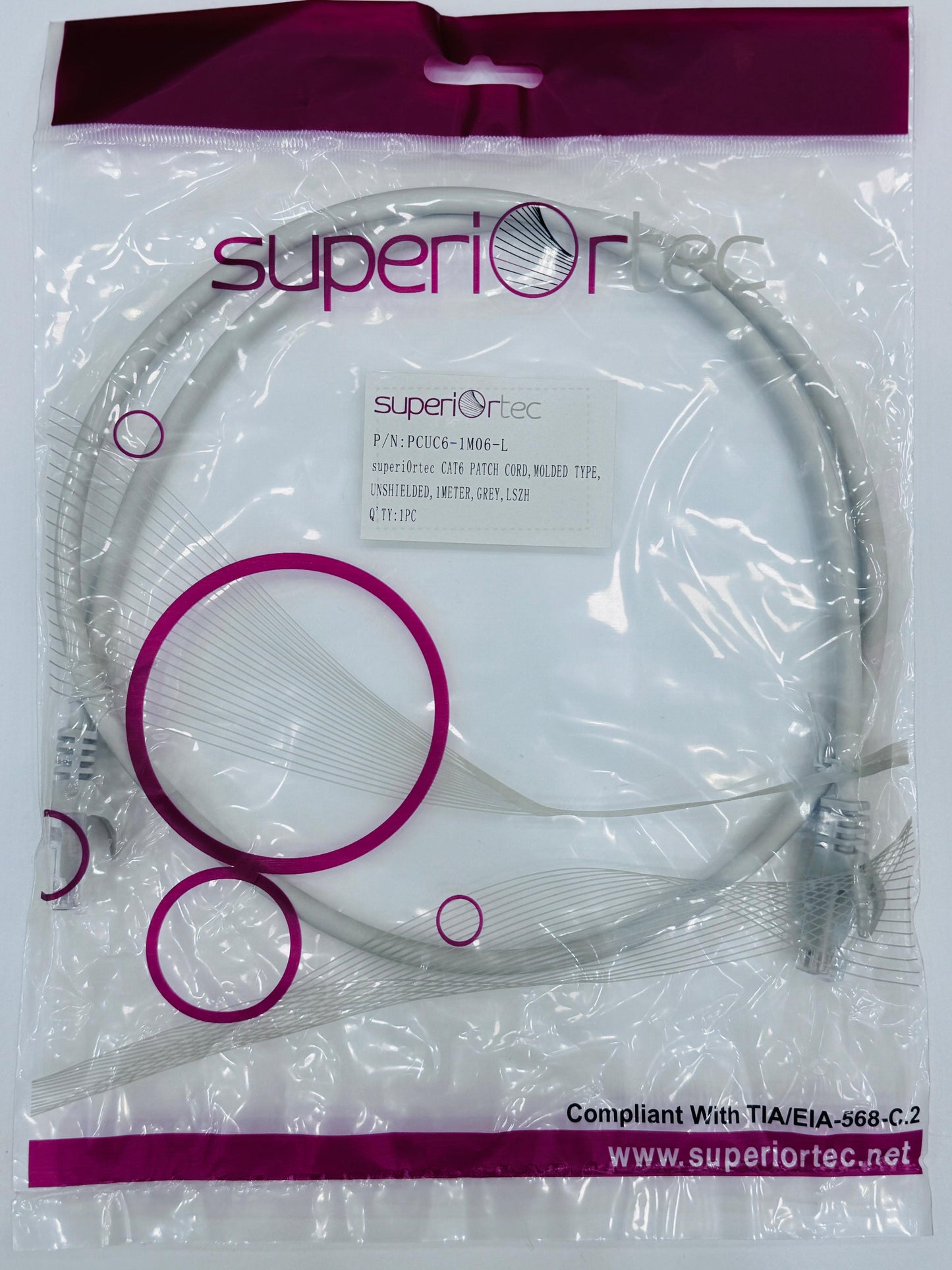 كابل توصيل CAT6 من Superiortec بطول 1 متر باللون الرمادي LSZH